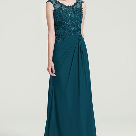 Stacees elegant NWT Peacock green embroidered beads sequin evening maxi dress 10 - Picture 1 of 12